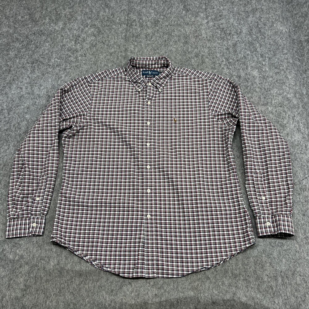Vintage Ralph Lauren Shirt Mens XL Red Blue Plaid Custom Fit Flesh Pony Preppy
